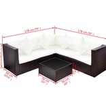 VidaXL 4-delige Loungeset met kussens poly rattan bruin