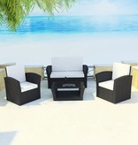 VidaXL 4-delige Loungeset met kussens poly rattan zwart