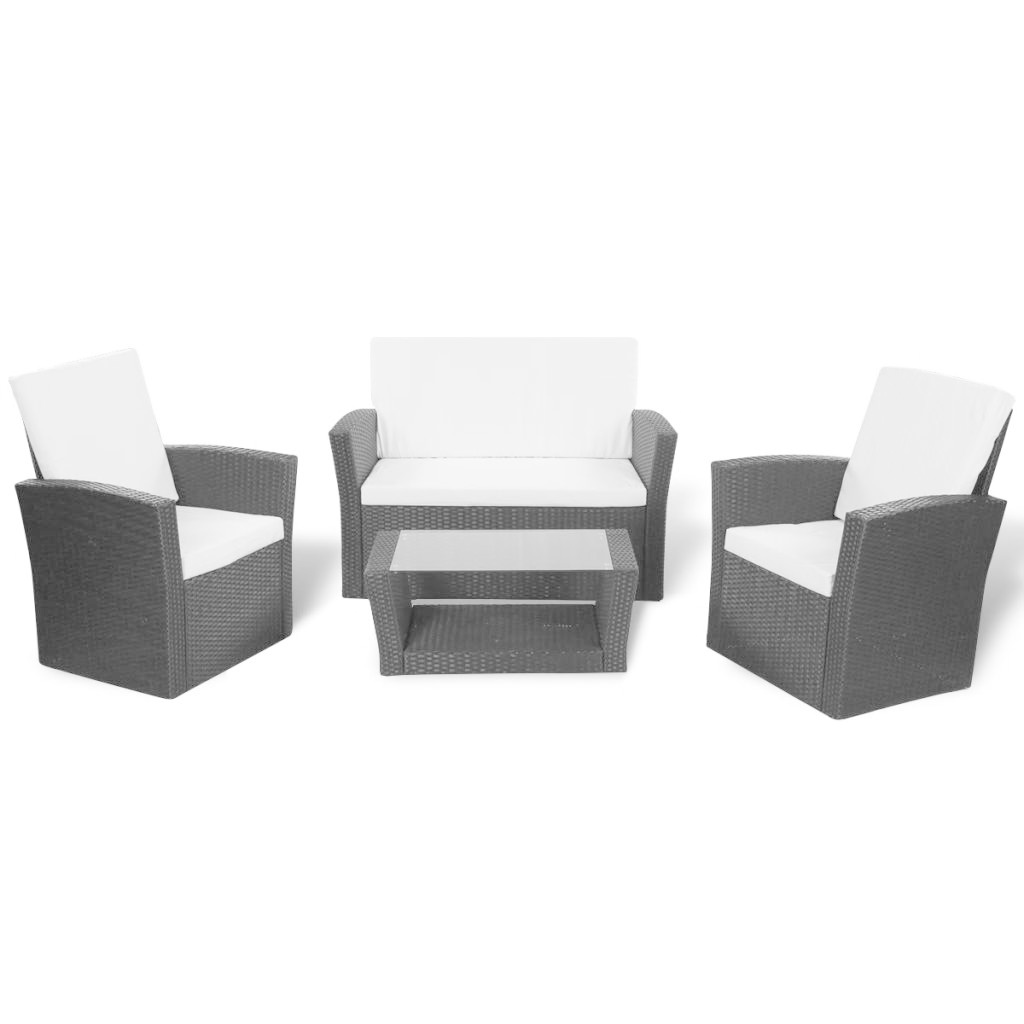 VidaXL 4-delige Loungeset met kussens poly rattan zwart