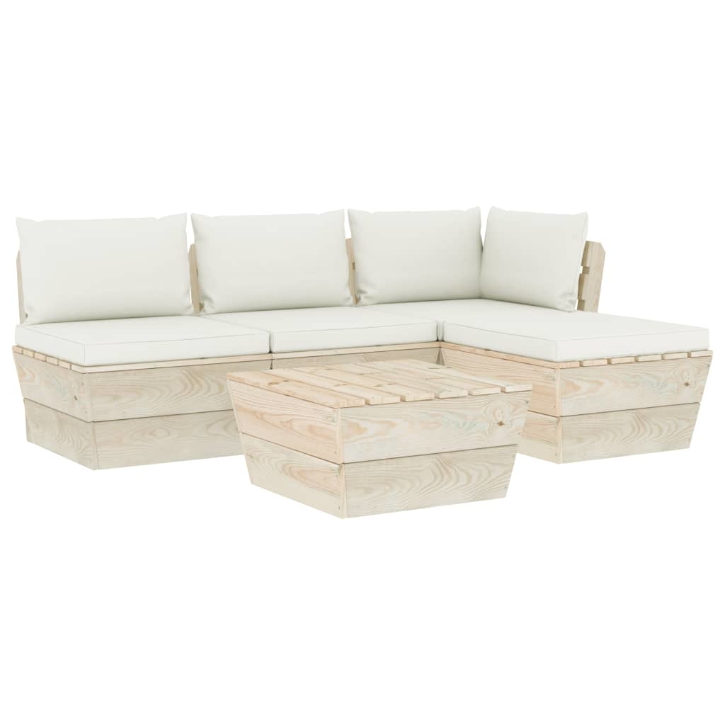VidaXL 5-delige Loungeset met kussens pallet vurenhout