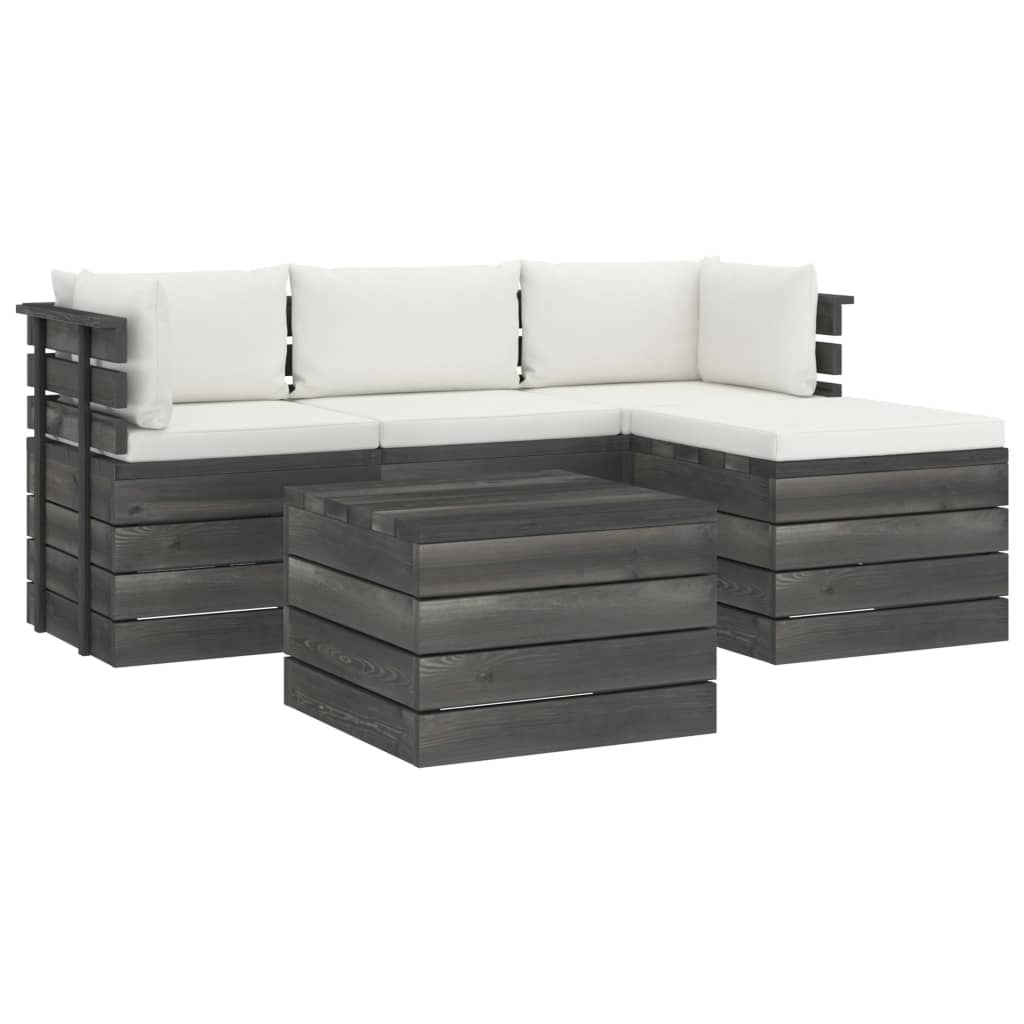 VidaXL 5-delige Loungeset met kussens pallet massief grenenhout