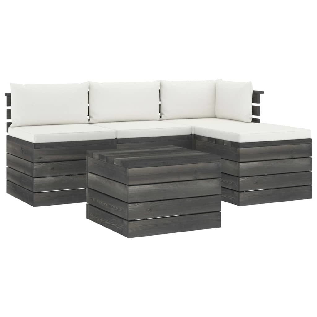 VidaXL 5-delige Loungeset met kussens pallet massief grenenhout