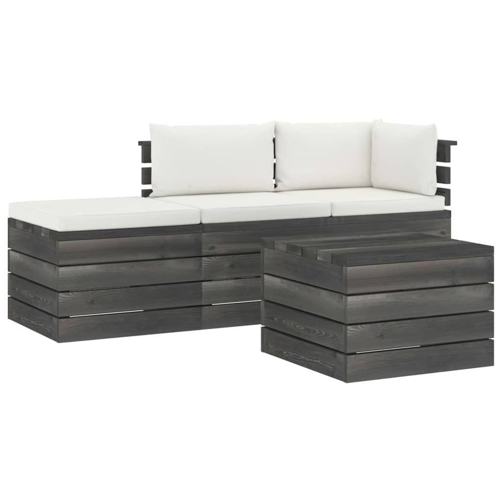 VidaXL 4-delige Loungeset met kussens pallet massief grenenhout