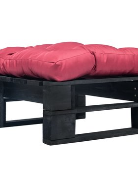 VidaXL Tuinpoef met rood kussen pallet hout zwart
