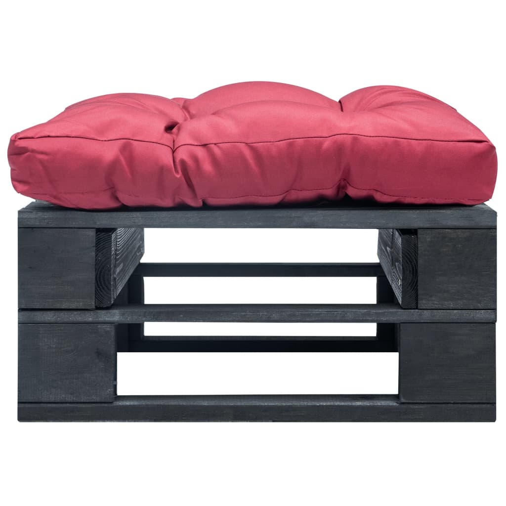 VidaXL Tuinpoef met rood kussen pallet hout zwart