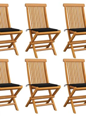 VidaXL Tuinstoelen met zwarte kussens 6 st massief teakhout