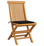 VidaXL Tuinstoelen met zwarte kussens 6 st massief teakhout