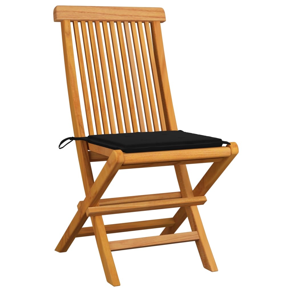 VidaXL Tuinstoelen met zwarte kussens 6 st massief teakhout