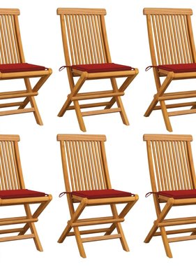 VidaXL Tuinstoelen met rode kussens 6 st massief teakhout
