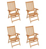 VidaXL Tuinstoelen 4 st met grijs geruite kussens massief teakhout