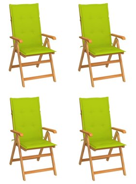 VidaXL Tuinstoelen 4 st met heldergroene kussens massief teakhout