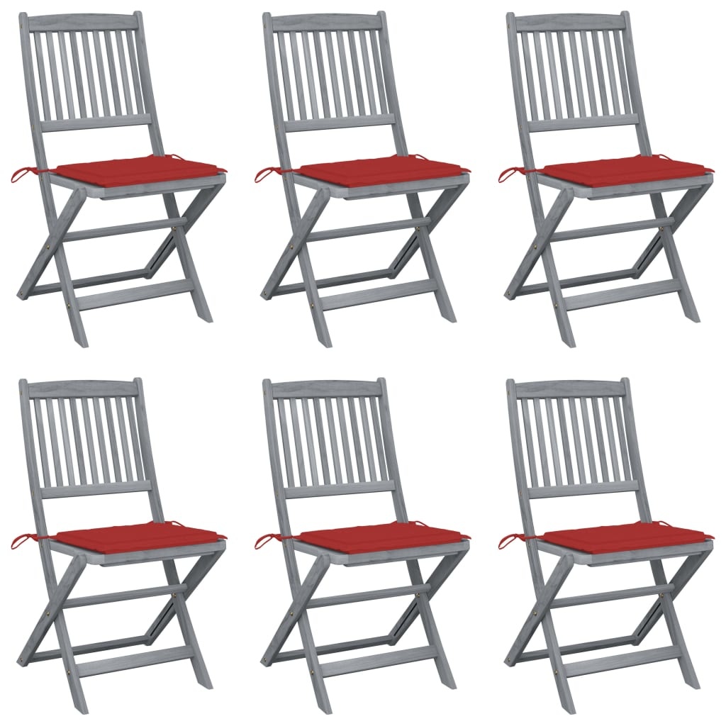 VidaXL Tuinstoelen inklapbaar 6 st met kussens massief acaciahout