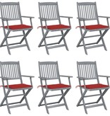 VidaXL Tuinstoelen inklapbaar 6 st met kussens massief acaciahout