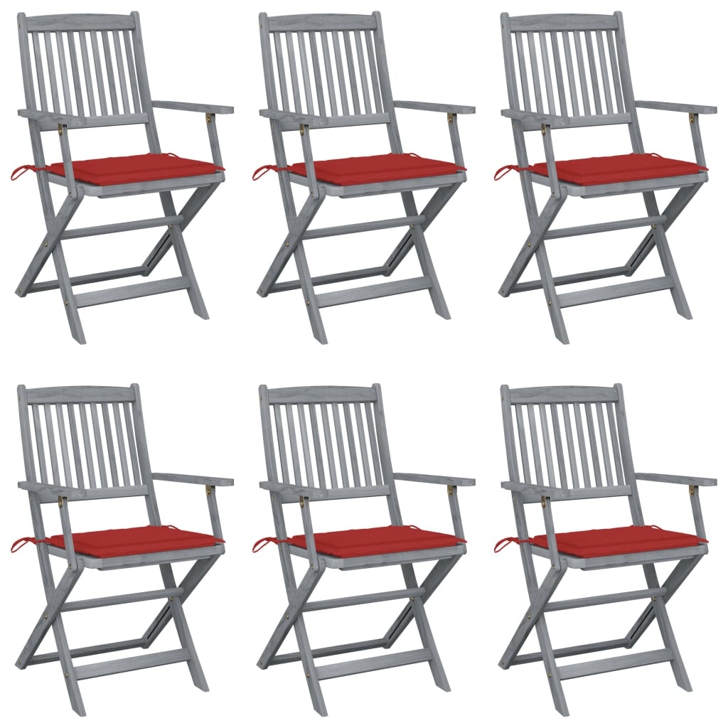 VidaXL Tuinstoelen inklapbaar 6 st met kussens massief acaciahout