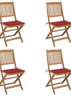 VidaXL Tuinstoelen inklapbaar 4 st met kussens massief acaciahout