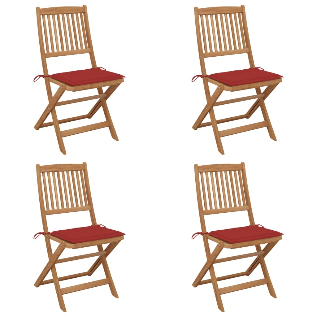 VidaXL Tuinstoelen inklapbaar 4 st met kussens massief acaciahout