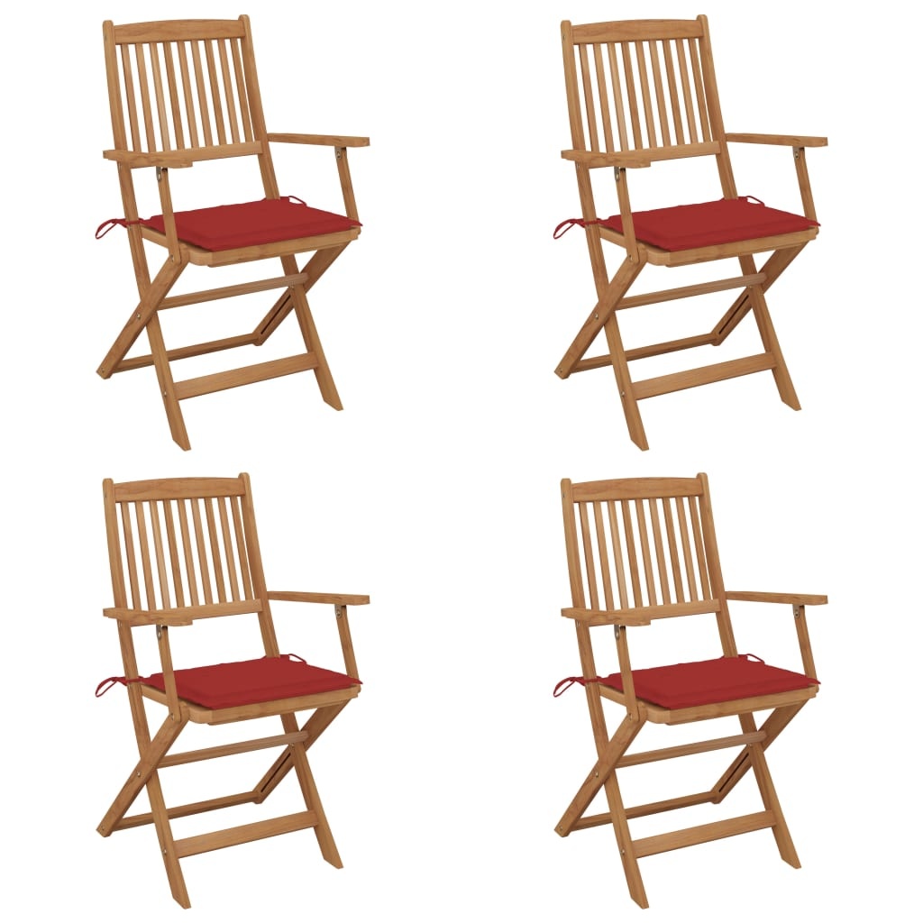 VidaXL Tuinstoelen inklapbaar 4 st met kussens massief acaciahout