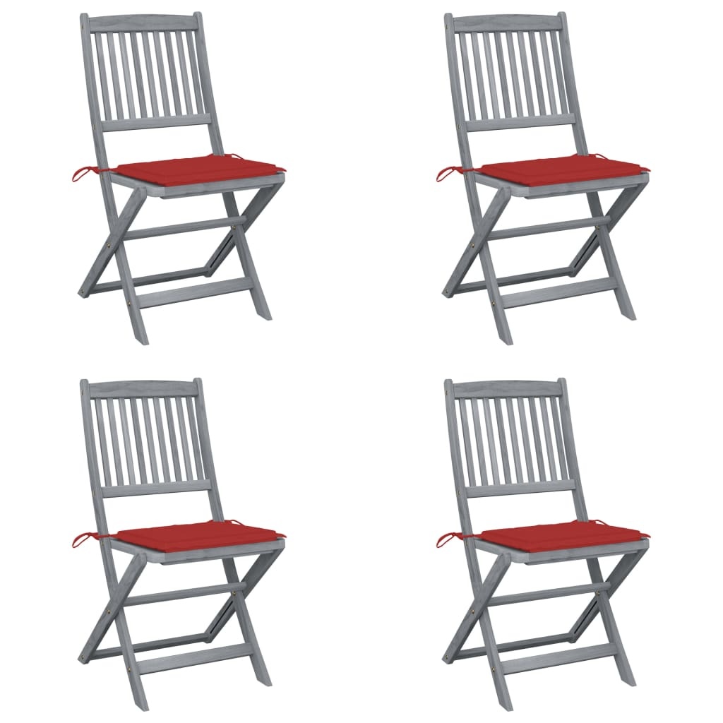 VidaXL Tuinstoelen inklapbaar 4 st met kussens massief acaciahout