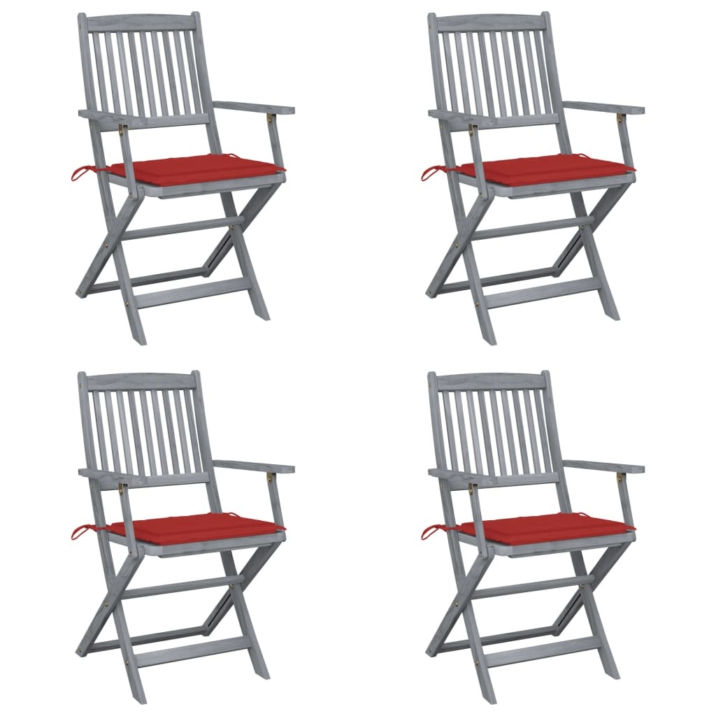 VidaXL Tuinstoelen inklapbaar 4 st met kussens massief acaciahout
