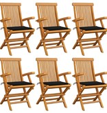 VidaXL Tuinstoelen met zwarte kussens 6 st massief teakhout