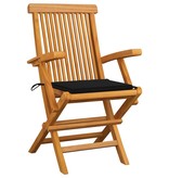 VidaXL Tuinstoelen met zwarte kussens 6 st massief teakhout