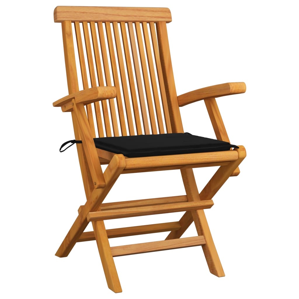 VidaXL Tuinstoelen met zwarte kussens 6 st massief teakhout