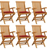 VidaXL Tuinstoelen met rode kussens 6 st massief teakhout