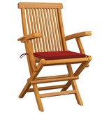 VidaXL Tuinstoelen met rode kussens 3 st massief teakhout