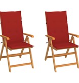 VidaXL Tuinstoelen 2 st met rode kussens massief teakhout