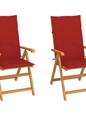 VidaXL Tuinstoelen 2 st met rode kussens massief teakhout
