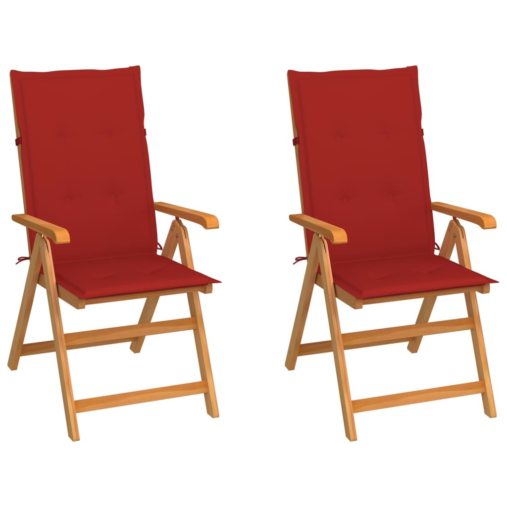 VidaXL Tuinstoelen 2 st met rode kussens massief teakhout