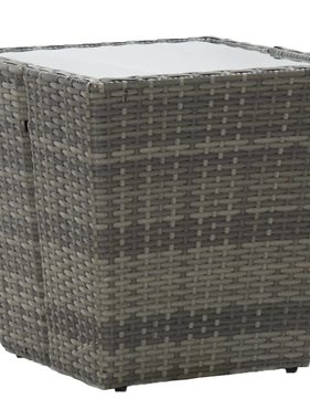 vidaXL Theetafel 41,5x41,5x43 cm poly rattan en gehard glas grijs