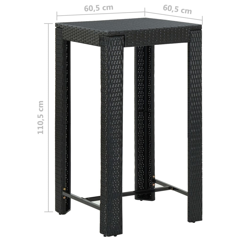 vidaXL Tuinbartafel 60,5x60,5x110,5 cm poly rattan zwart