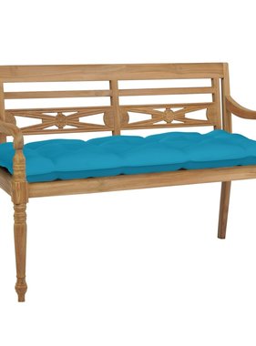 VidaXL Bank Batavia met blauw kussen 120 cm massief teakhout