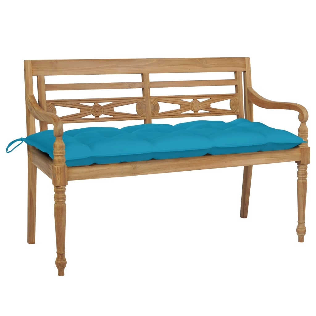 VidaXL Bank Batavia met blauw kussen 120 cm massief teakhout