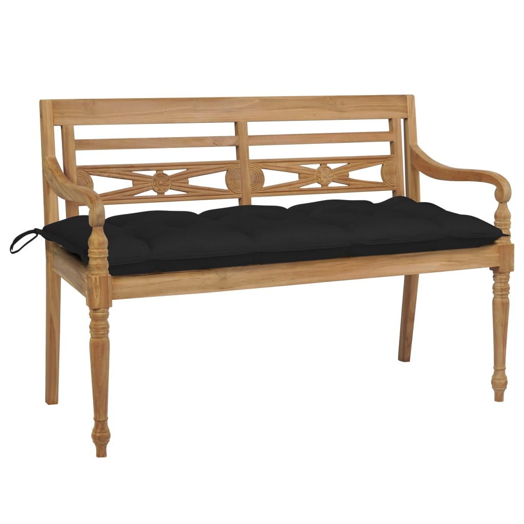 VidaXL Bank Batavia met zwart kussen 120 cm massief teakhout
