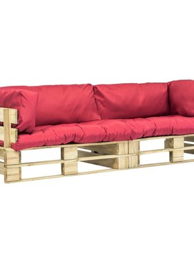 vidaXL 2-delige Loungeset pallet met rode kussens grenenhout