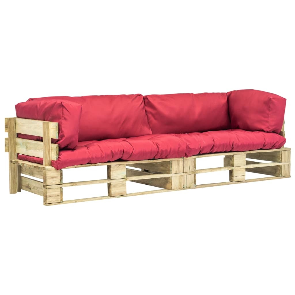 VidaXL 2-delige Loungeset pallet met rode kussens grenenhout