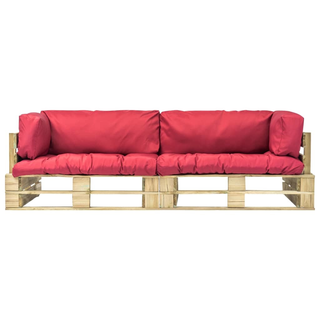 vidaXL 2-delige Loungeset pallet met rode kussens grenenhout