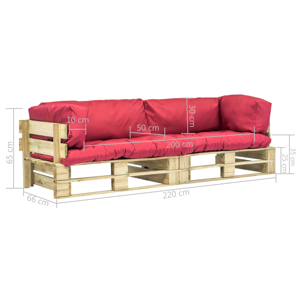 vidaXL 2-delige Loungeset pallet met rode kussens grenenhout