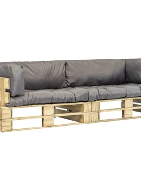 vidaXL 2-delige Loungeset pallet met grijze kussens grenenhout