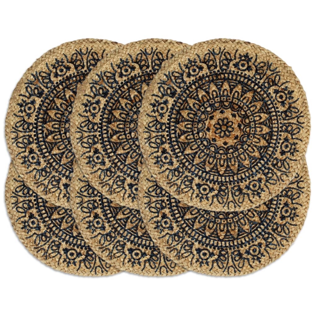 vidaXL Placemats 6 st rond 38 cm jute donkerblauw