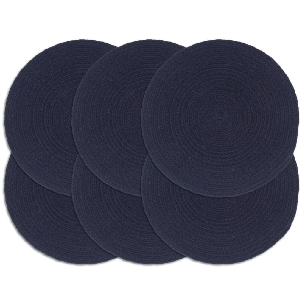 vidaXL Placemats 6 st rond 38 cm katoen effen marineblauw