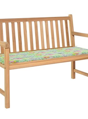 VidaXL Tuinbank met bladpatroon kussen 120 cm massief teakhout