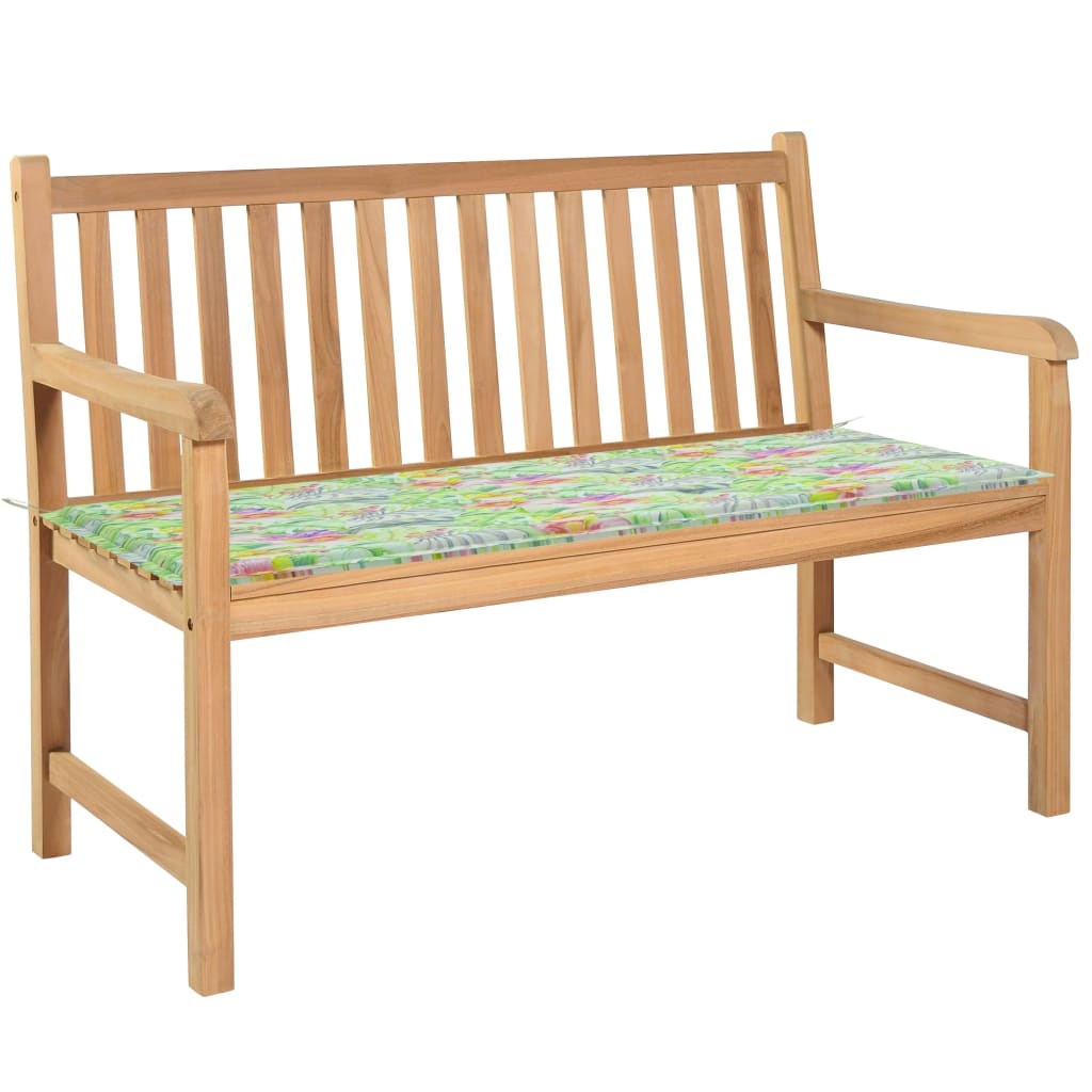 VidaXL Tuinbank met bladpatroon kussen 120 cm massief teakhout