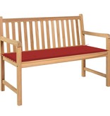 VidaXL Tuinbank met rood kussen 120 cm massief teakhout