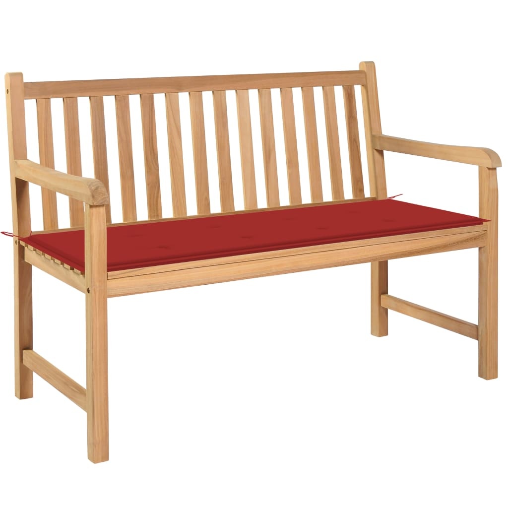 VidaXL Tuinbank met rood kussen 120 cm massief teakhout