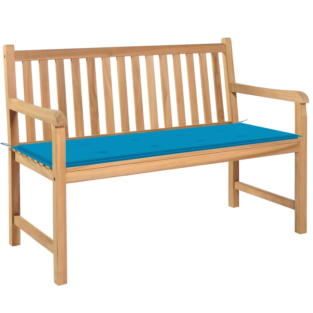 VidaXL Tuinbank met blauw kussen 120 cm massief teakhout
