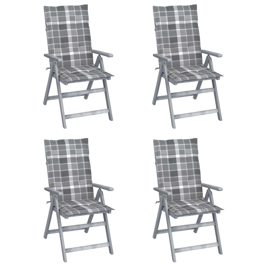 VidaXL Tuinstoelen verstelbaar 4 st met kussens massief acaciahout