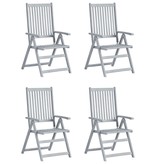 VidaXL Tuinstoelen verstelbaar 4 st met kussens massief acaciahout